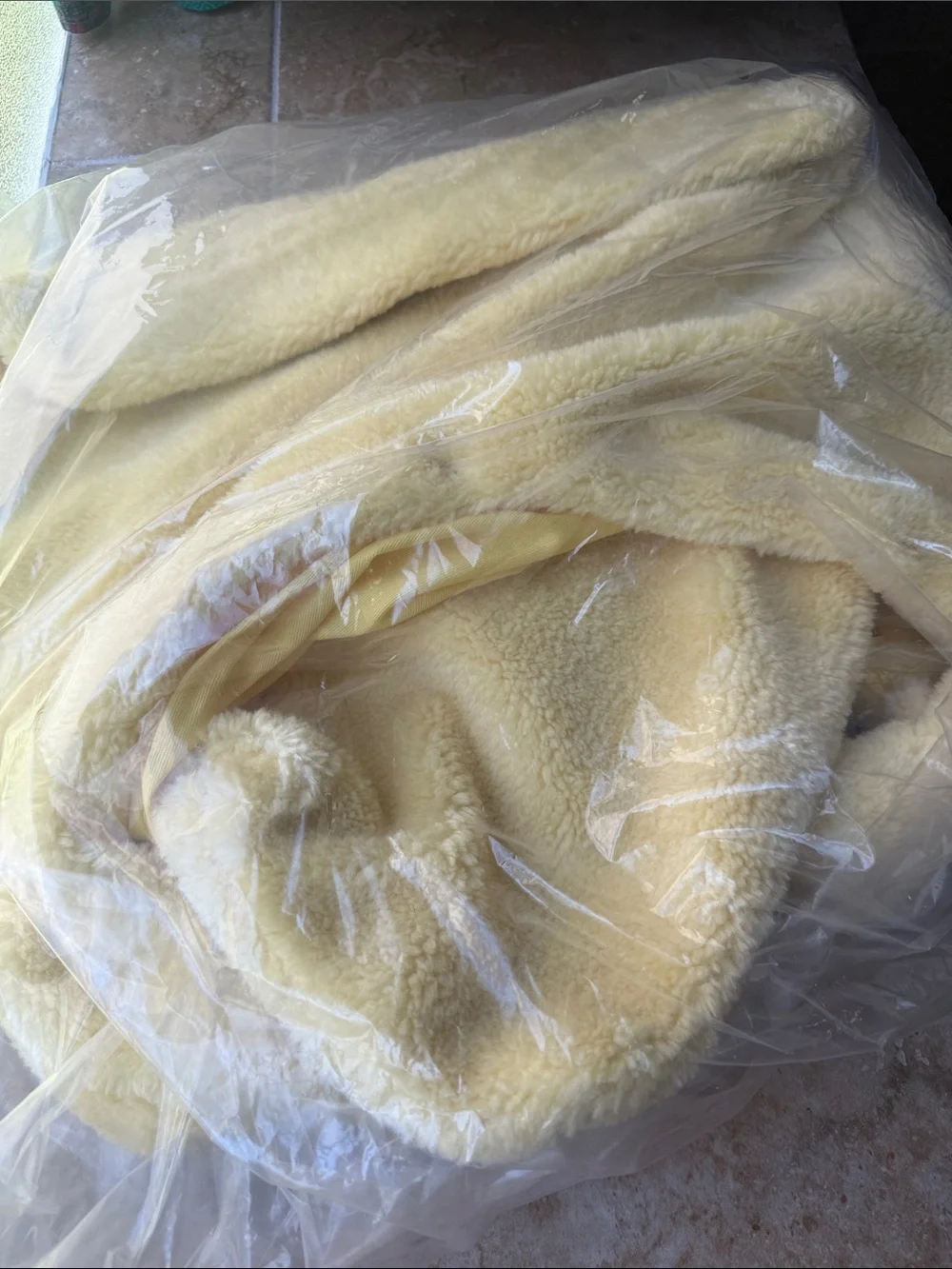 Anthropologie Love Knot Slouchy Bag Sherpa Fleece Edition Lemon Yellow Zip Pouch